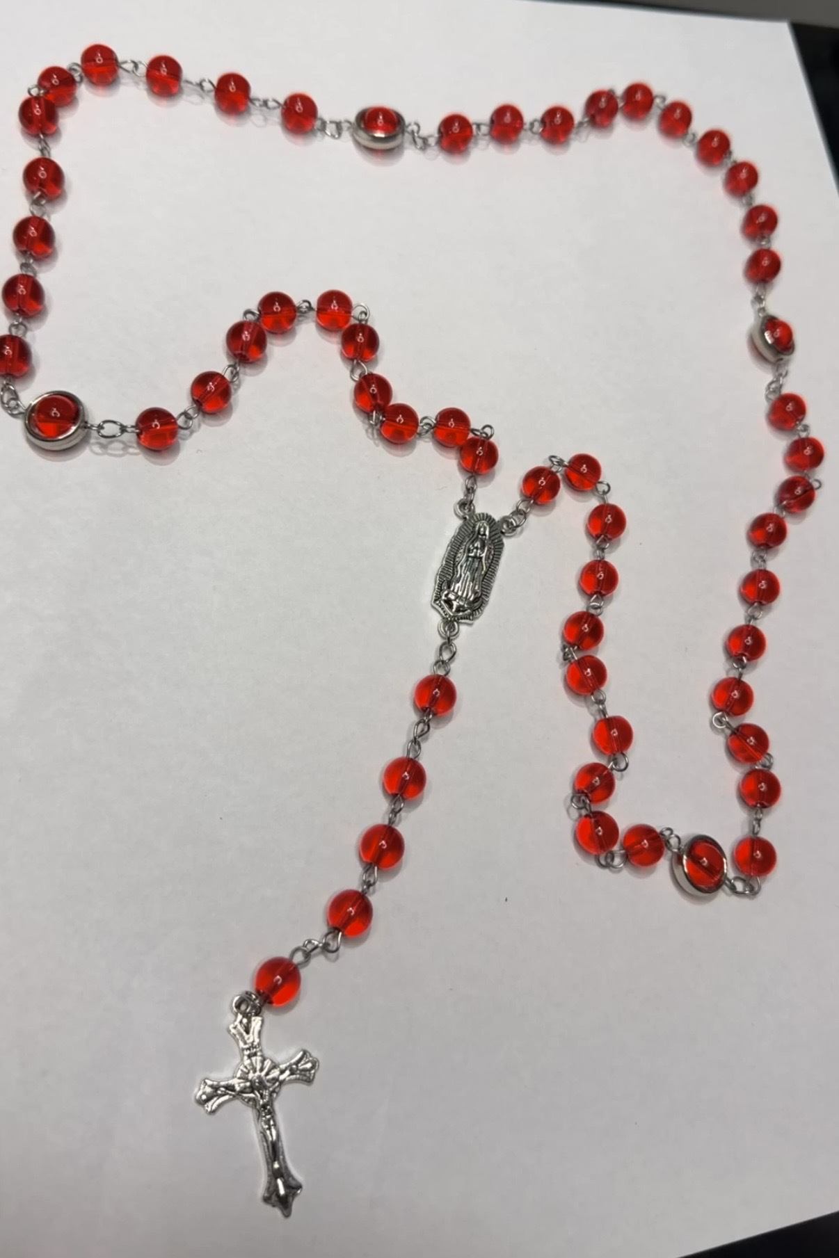 Full red crystal Our Lady of Guadalupe rosary